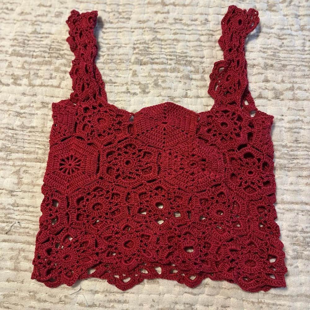Red Crochet Tank Top - Sleeveless Knit Crop
